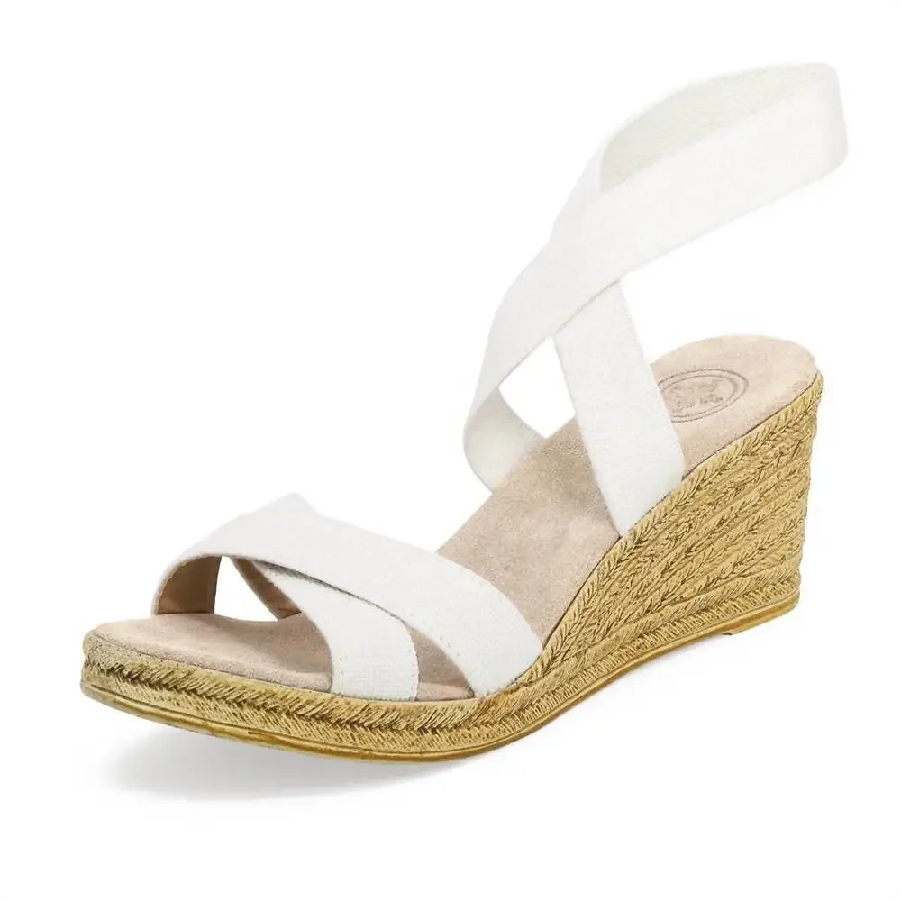 CHARLESTON SHOE CO. White Canvas Espadrille Wedge Sandals with Jute Heel